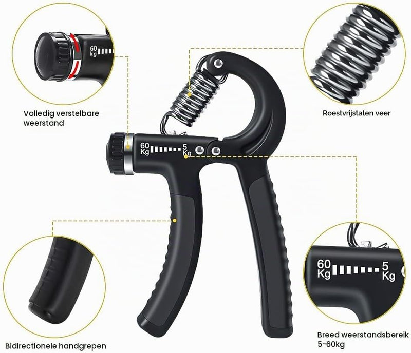 Charger l’image dans la visionneuse de galerie, Handtrainer set 5-delig met verstelbare weerstand van 5 tot 60 kg voor hand- en vingerkracht – griptraining – onderarmtraining - happygetfit.com
