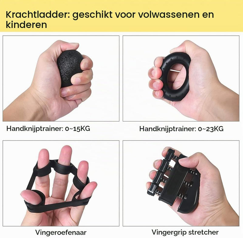 Charger l’image dans la visionneuse de galerie, Handtrainer set 5-delig met verstelbare weerstand van 5 tot 60 kg voor hand- en vingerkracht – griptraining – onderarmtraining - happygetfit.com
