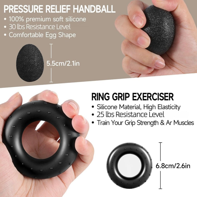 Bild im Galerie-Viewer laden, Handtrainerset 5-delig met verstelbare weerstand van 5 tot 60 kg en herhalingsteller voor handen vingers en onderarmen – griptrainer – knijpkrachttrainer - happygetfit.com
