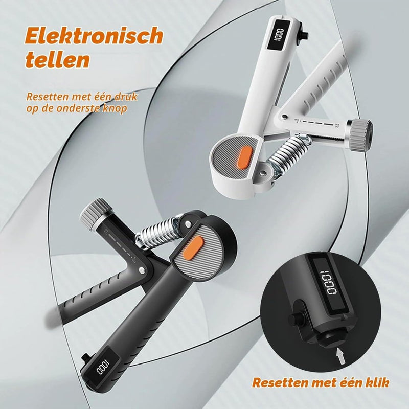 Bild im Galerie-Viewer laden, Handtrainerset 5-delig met verstelbare weerstand van 5 tot 60 kg en herhalingsteller voor handen vingers en onderarmen – griptrainer – knijpkrachttrainer - happygetfit.com
