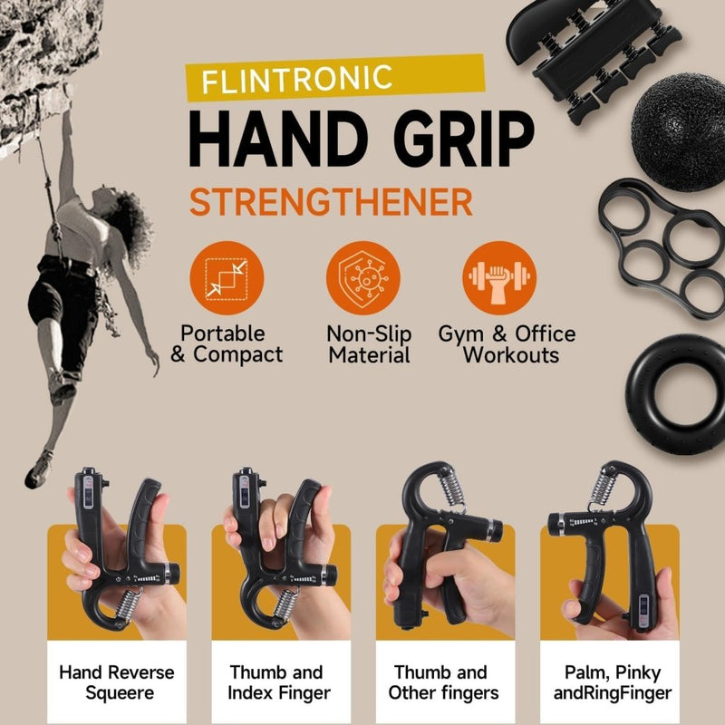 Bild im Galerie-Viewer laden, Handtrainerset 5-delig met verstelbare weerstand van 5 tot 60 kg en herhalingsteller voor handen vingers en onderarmen – griptrainer – knijpkrachttrainer - happygetfit.com

