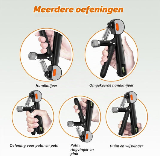 Handtrainerset 5-delig met verstelbare weerstand van 5 tot 60 kg en herhalingsteller voor handen vingers en onderarmen – griptrainer – knijpkrachttrainer - happygetfit.com