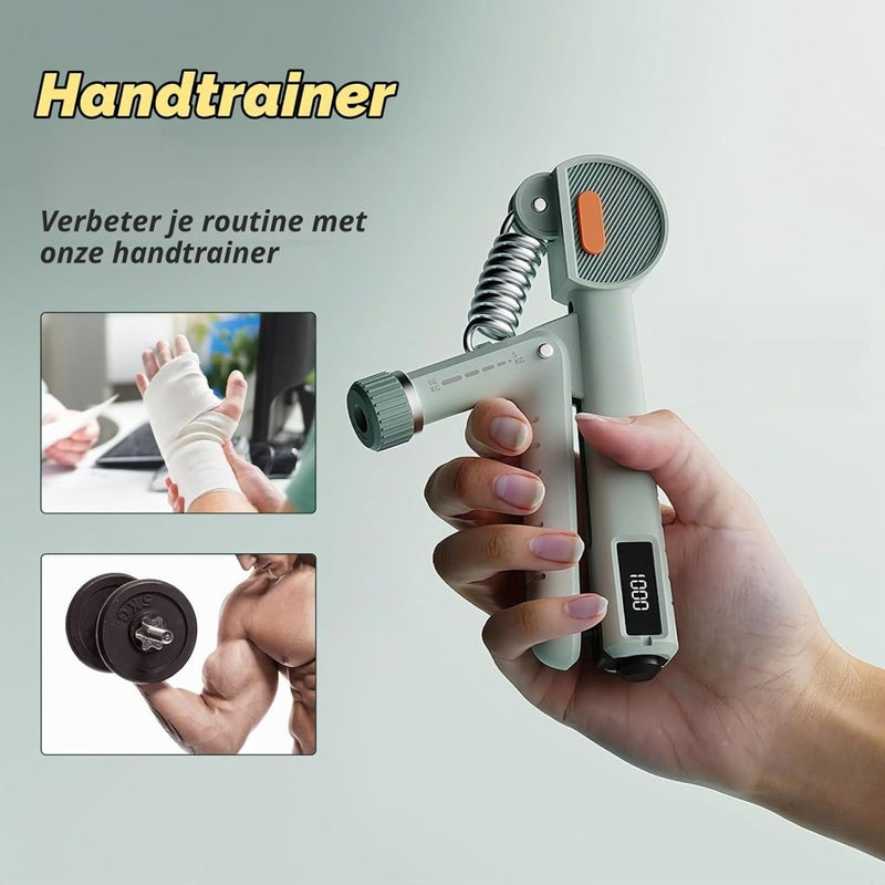 Bild im Galerie-Viewer laden, Handtrainerset 5-delig met verstelbare weerstand van 5 tot 60 kg en herhalingsteller voor handen vingers en onderarmen – griptrainer – knijpkrachttrainer - happygetfit.com
