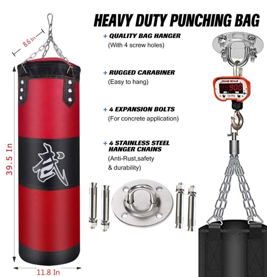 Hanging Punching Bag Set Unfilled, Heavy Boxing Bags Kickboxing Bag for Adults Kids, Youth Boxing Set with Hand Wraps, Punching Bag Hangers, for MMA Muay Thai Karate Taekwondo Training - happygetfit.com