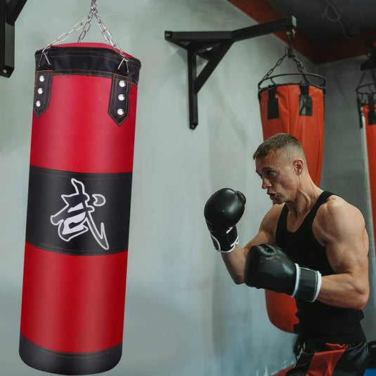 Hanging Punching Bag Set Unfilled, Heavy Boxing Bags Kickboxing Bag for Adults Kids, Youth Boxing Set with Hand Wraps, Punching Bag Hangers, for MMA Muay Thai Karate Taekwondo Training - happygetfit.com