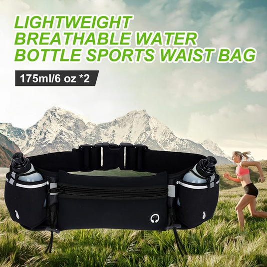 Hardloop heuptas met 2 drinkflessen van 190 ml en verstelbare band voor sport wandelen en fietsen – drinkgordel – running belt - happygetfit.com