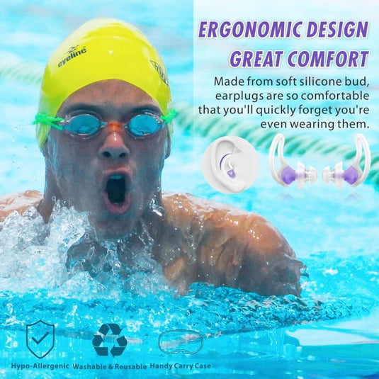 Hearprotek oordopjes voor zwemmen, 2 paar gehoorbescherming, waterbescherming oordopjes voor douche, zwemmen, surfen (oranje) - happygetfit.com
