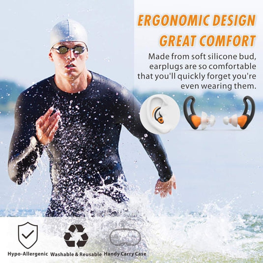 Hearprotek oordopjes voor zwemmen, 2 paar gehoorbescherming, waterbescherming oordopjes voor douche, zwemmen, surfen (oranje) - happygetfit.com