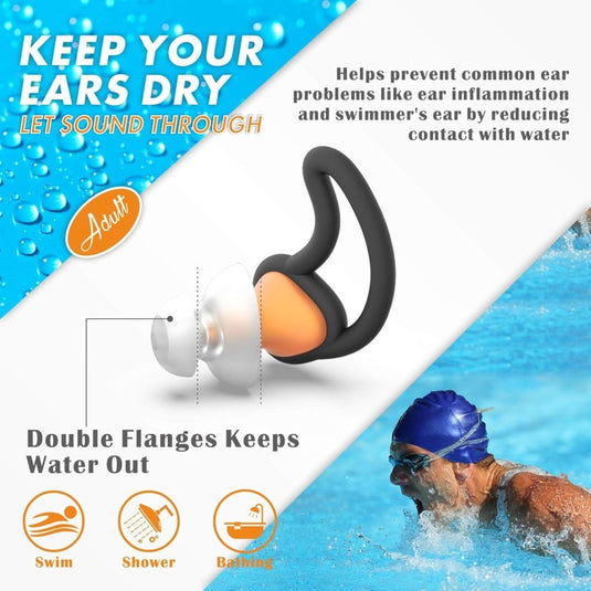 Hearprotek oordopjes voor zwemmen, 2 paar gehoorbescherming, waterbescherming oordopjes voor douche, zwemmen, surfen (oranje) - happygetfit.com