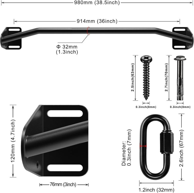 Laad afbeelding in Galerijviewer, Heavy-duty optrekstang voor wand en balk tot 227 kg met accessoireringen – pull-up bar – krachttraining - happygetfit.com
