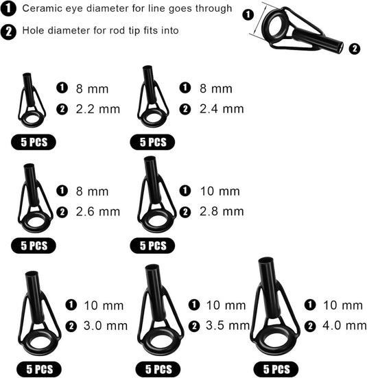 Hengeltop geleideogen reparatieset 35 stuks zwart - happygetfit.com