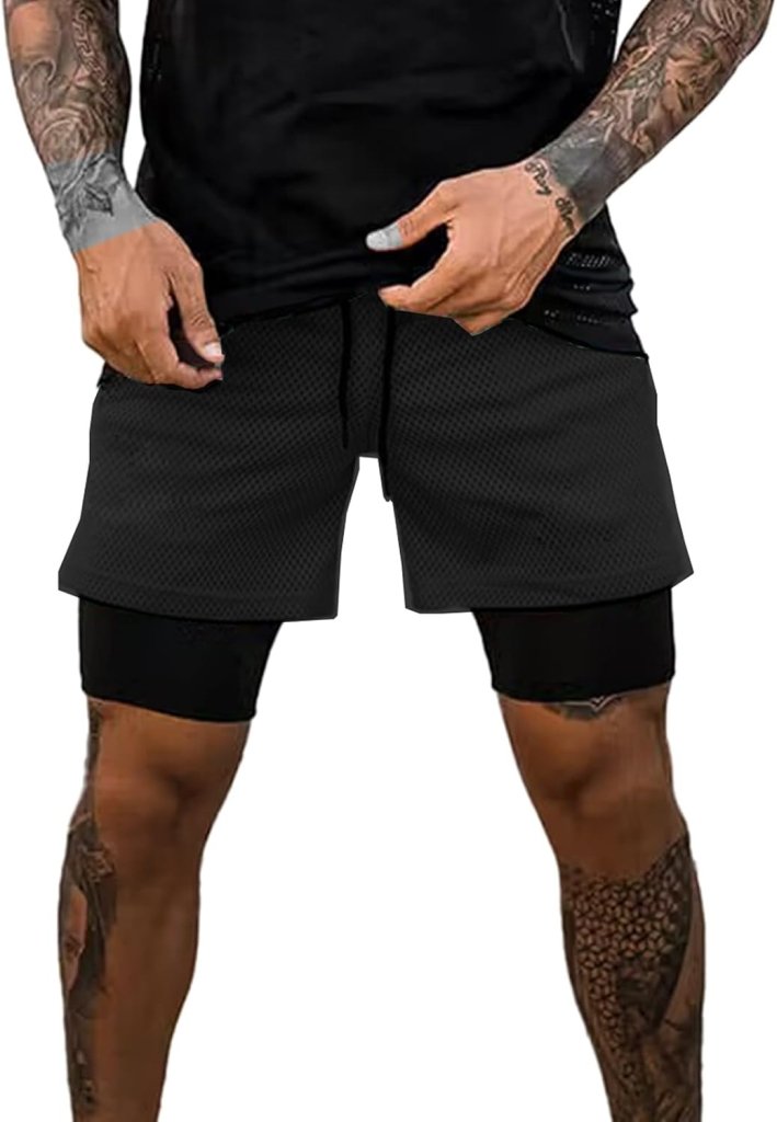 Załaduj obraz do przeglądarki galerii, Heren 2-in-1 sportshort met compressiebroek en zakken – trainingsshort – hardloopbroek - happygetfit.com
