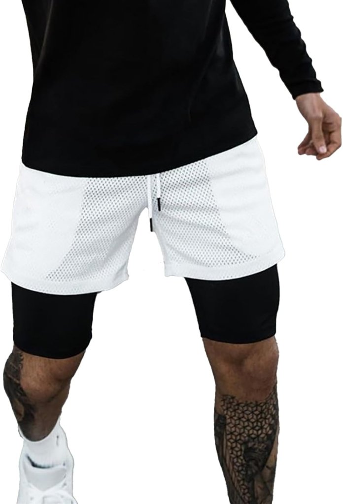 Załaduj obraz do przeglądarki galerii, Heren 2-in-1 sportshort met compressiebroek en zakken – trainingsshort – hardloopbroek - happygetfit.com
