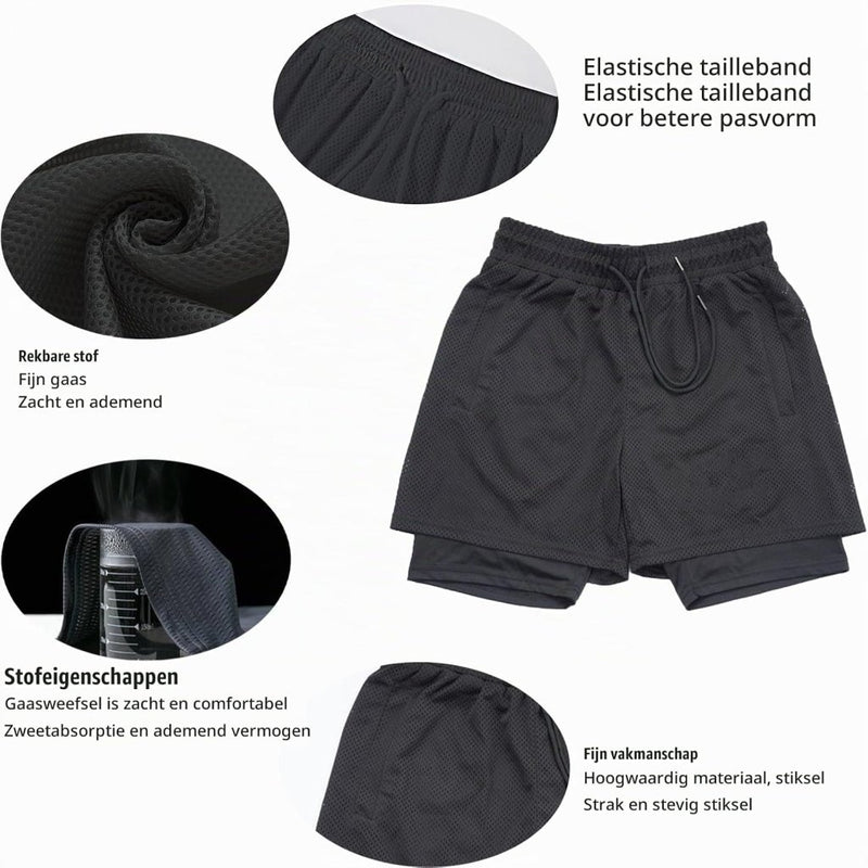 Załaduj obraz do przeglądarki galerii, Heren 2-in-1 sportshort met compressiebroek en zakken – trainingsshort – hardloopbroek - happygetfit.com
