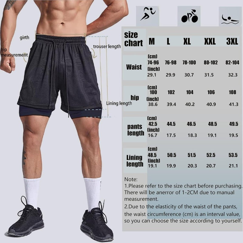 Załaduj obraz do przeglądarki galerii, Heren 2-in-1 sportshort met compressiebroek en zakken – trainingsshort – hardloopbroek - happygetfit.com
