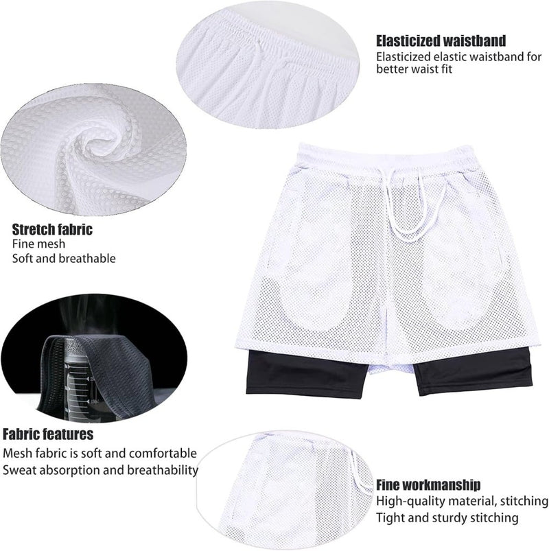 Załaduj obraz do przeglądarki galerii, Heren 2-in-1 sportshort met compressiebroek en zakken – trainingsshort – hardloopbroek - happygetfit.com
