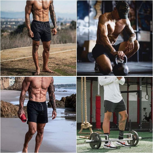 Heren 2-in-1 sportshort met compressiebroek en zakken – trainingsshort – hardloopbroek - happygetfit.com