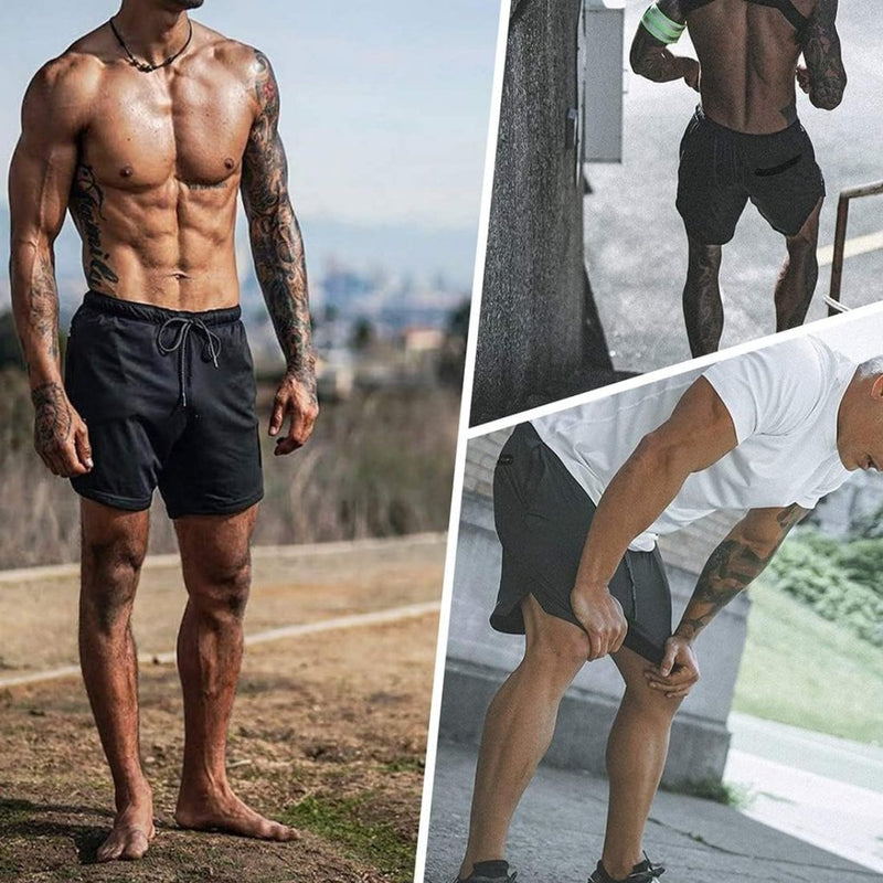 Załaduj obraz do przeglądarki galerii, Heren 2-in-1 sportshort met compressiebroek en zakken – trainingsshort – hardloopbroek - happygetfit.com
