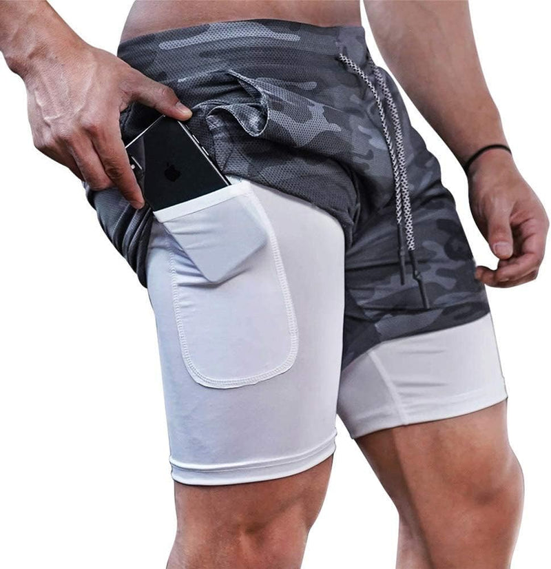 Załaduj obraz do przeglądarki galerii, Heren 2-in-1 sportshort met compressiebroek en zakken – trainingsshort – hardloopbroek - happygetfit.com
