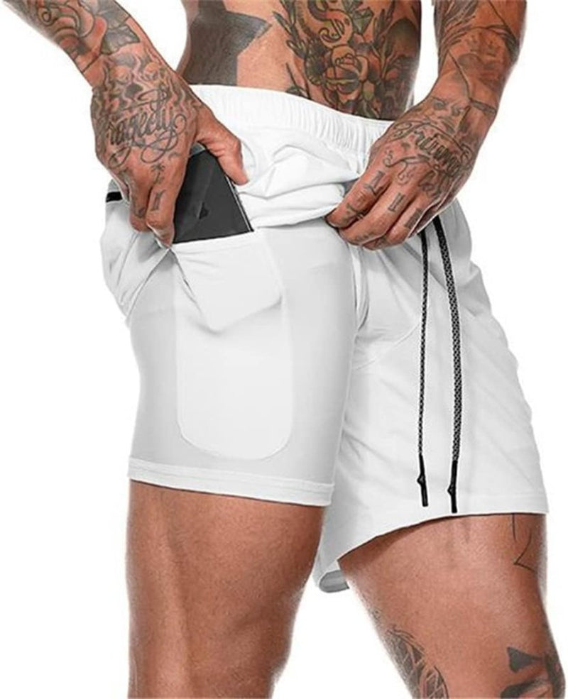 Załaduj obraz do przeglądarki galerii, Heren 2-in-1 sportshort met compressiebroek en zakken – trainingsshort – hardloopbroek - happygetfit.com
