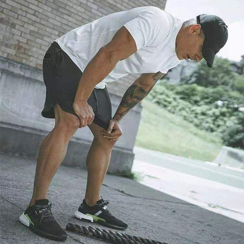 Załaduj obraz do przeglądarki galerii, Heren 2-in-1 sportshort met compressiebroek en zakken – trainingsshort – hardloopbroek - happygetfit.com
