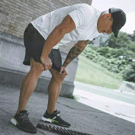 Heren 2-in-1 sportshort met compressiebroek en zakken – trainingsshort – hardloopbroek - happygetfit.com
