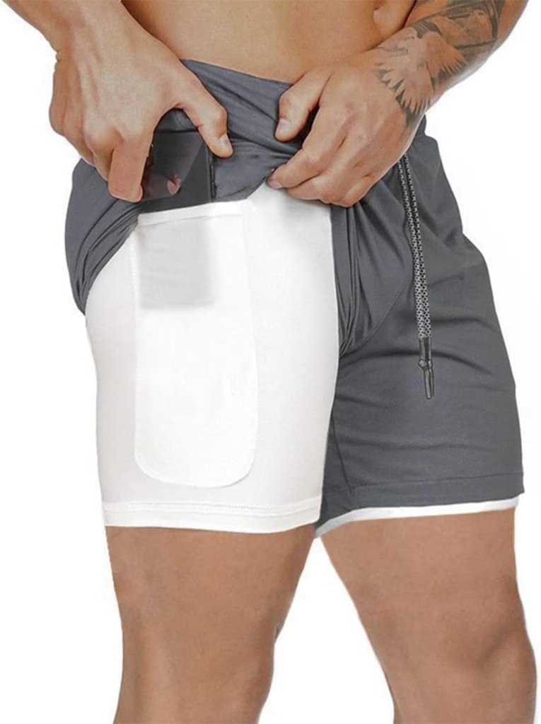 Załaduj obraz do przeglądarki galerii, Heren 2-in-1 sportshort met compressiebroek en zakken – trainingsshort – hardloopbroek - happygetfit.com
