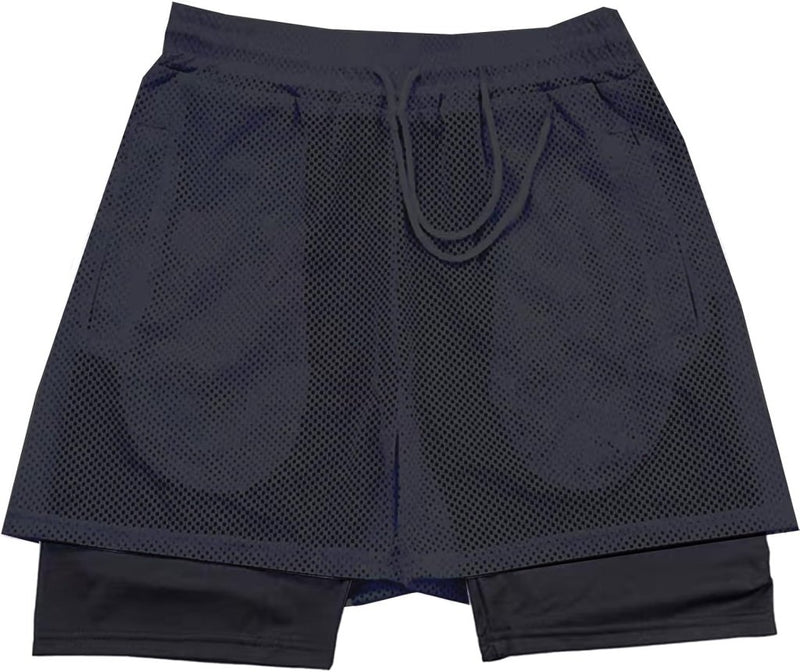 Załaduj obraz do przeglądarki galerii, Heren 2-in-1 sportshort met compressiebroek en zakken – trainingsshort – hardloopbroek - happygetfit.com
