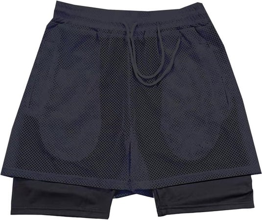 Heren 2-in-1 sportshort met compressiebroek en zakken – trainingsshort – hardloopbroek - happygetfit.com
