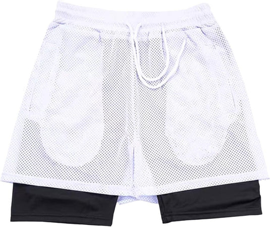 Heren 2-in-1 sportshort met compressiebroek en zakken – trainingsshort – hardloopbroek - happygetfit.com