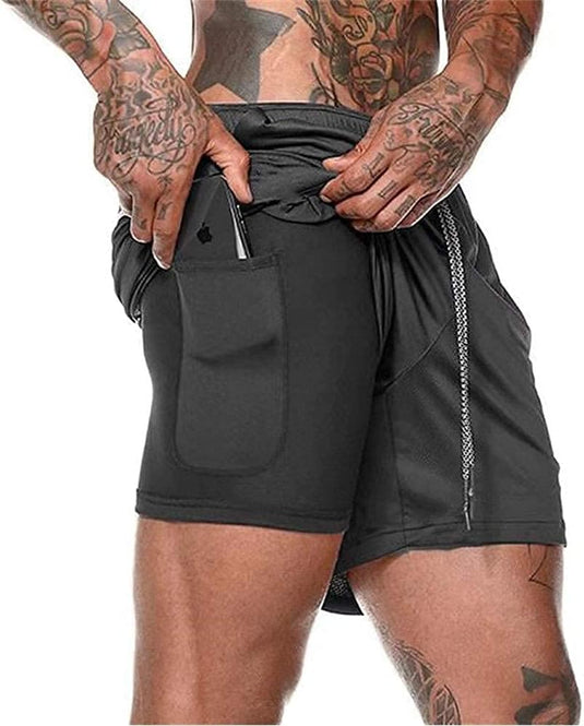 Heren 2-in-1 sportshort met compressiebroek en zakken – trainingsshort – hardloopbroek - happygetfit.com