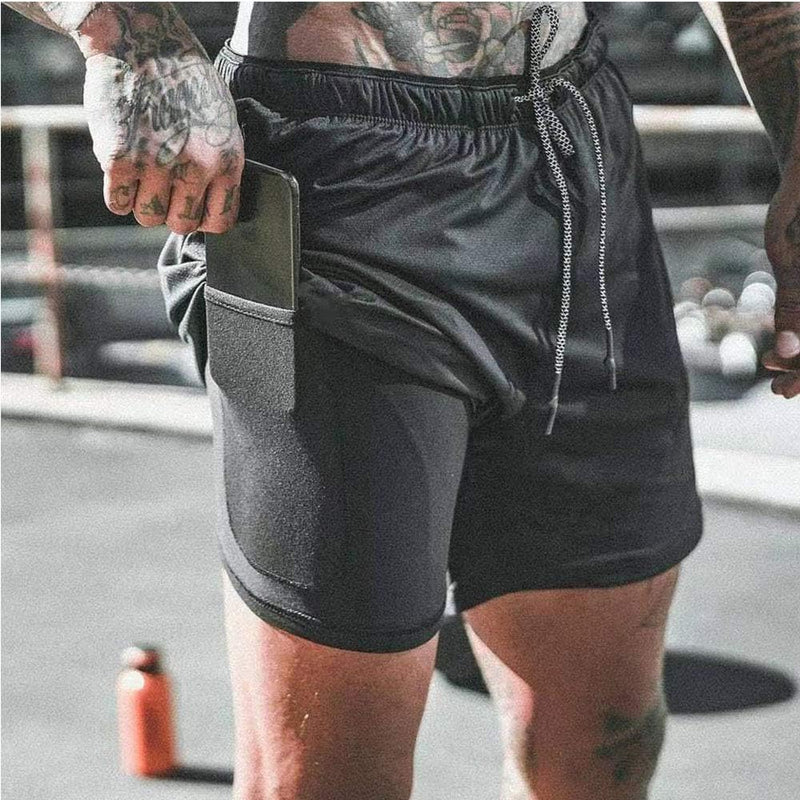 Załaduj obraz do przeglądarki galerii, Heren 2-in-1 sportshort met compressiebroek en zakken – trainingsshort – hardloopbroek - happygetfit.com
