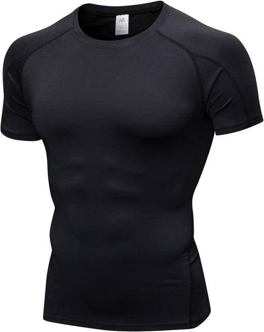 Heren compressieshirt korte mouwen functioneel shirt sneldrogend loopshirt sportshirt fitnessshirt voor mannen - happygetfit.com