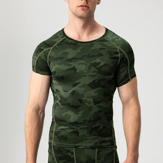 Heren compressieshirt korte mouwen functioneel shirt sneldrogend loopshirt sportshirt fitnessshirt voor mannen - happygetfit.com
