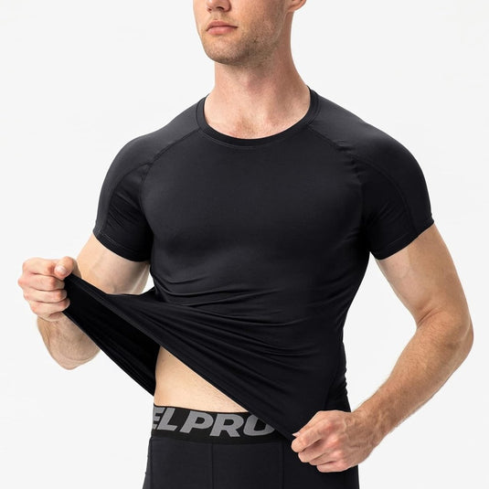 Heren compressieshirt korte mouwen functioneel shirt sneldrogend loopshirt sportshirt fitnessshirt voor mannen - happygetfit.com