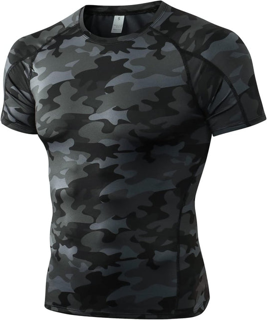 Heren compressieshirt korte mouwen functioneel shirt sneldrogend loopshirt sportshirt fitnessshirt voor mannen - happygetfit.com