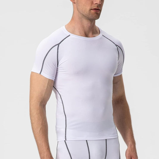Heren compressieshirt korte mouwen functioneel shirt sneldrogend loopshirt sportshirt fitnessshirt voor mannen - happygetfit.com