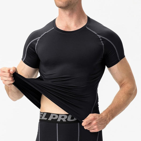 Heren compressieshirt korte mouwen functioneel shirt sneldrogend loopshirt sportshirt fitnessshirt voor mannen - happygetfit.com