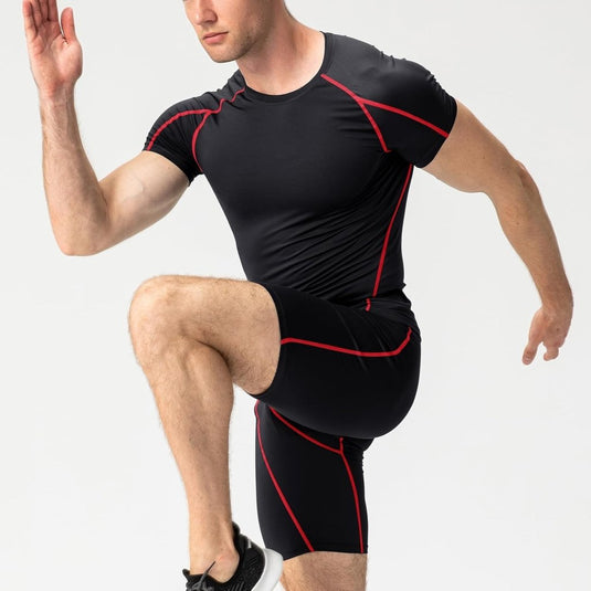 Heren compressieshirt korte mouwen functioneel shirt sneldrogend loopshirt sportshirt fitnessshirt voor mannen - happygetfit.com