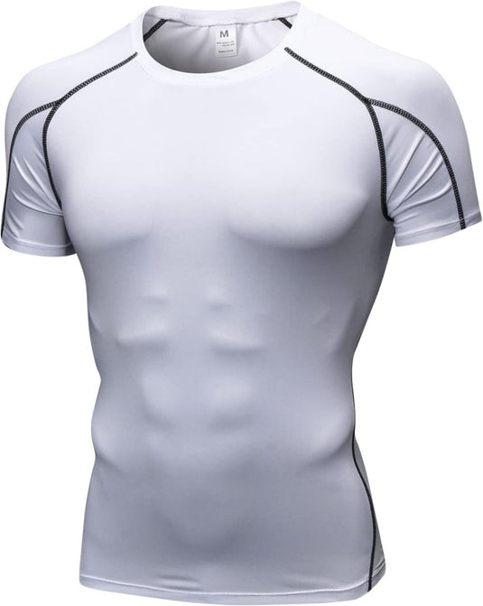 Heren compressieshirt korte mouwen functioneel shirt sneldrogend loopshirt sportshirt fitnessshirt voor mannen - happygetfit.com