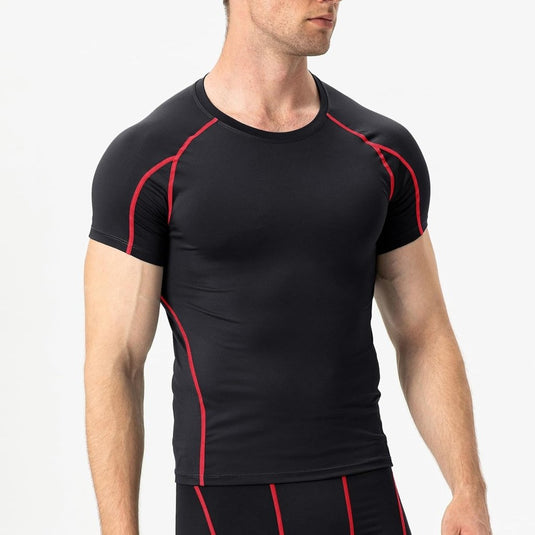 Heren compressieshirt korte mouwen functioneel shirt sneldrogend loopshirt sportshirt fitnessshirt voor mannen - happygetfit.com