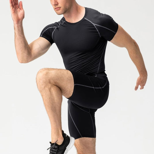 Heren compressieshirt korte mouwen functioneel shirt sneldrogend loopshirt sportshirt fitnessshirt voor mannen - happygetfit.com