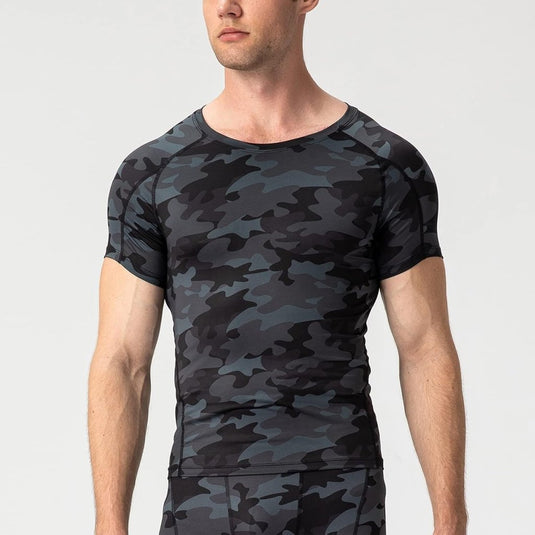 Heren compressieshirt korte mouwen functioneel shirt sneldrogend loopshirt sportshirt fitnessshirt voor mannen - happygetfit.com