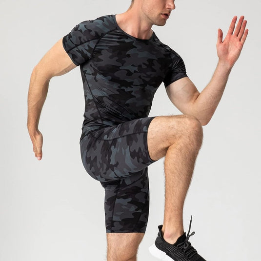Heren compressieshirt korte mouwen functioneel shirt sneldrogend loopshirt sportshirt fitnessshirt voor mannen - happygetfit.com