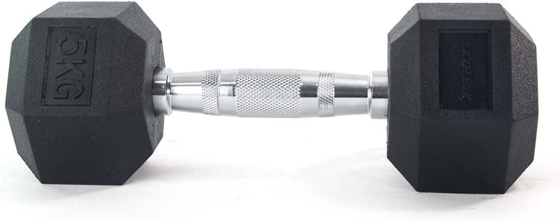 Laad afbeelding in Galerijviewer, Hex dumbbell 5 kg rubber zwart - happygetfit.com
