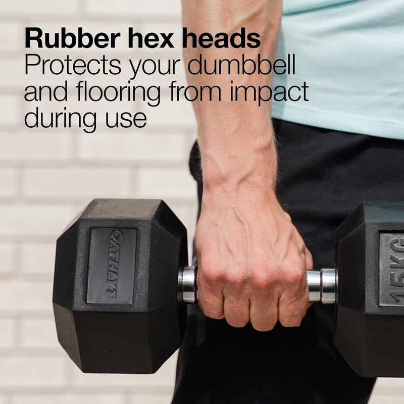 Laad afbeelding in Galerijviewer, Hex dumbbell 5 kg rubber zwart - happygetfit.com
