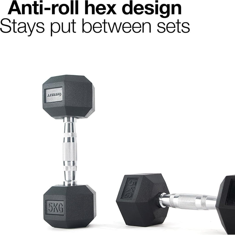 Laad afbeelding in Galerijviewer, Hex dumbbell 5 kg rubber zwart - happygetfit.com
