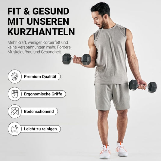 Hexagon halters, premium set van 2 (paar), 5-30 kg, antislip ommanteld, ergonomische verchroomde handgrepen, dumbbellset - happygetfit.com