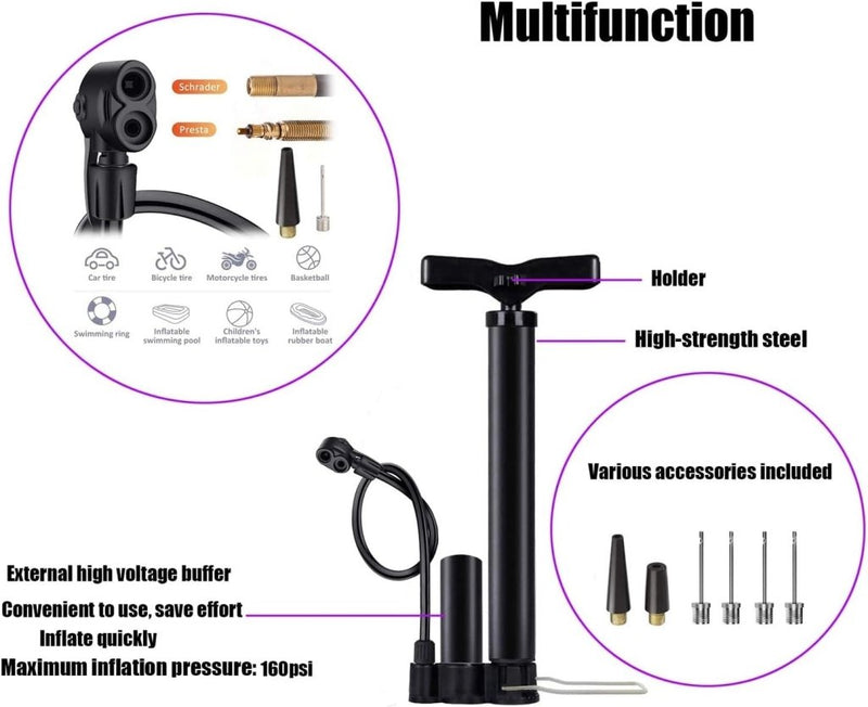 Load image into Gallery viewer, High Pressure Bike Floor Pump, Bicycle Pump, Bike Pump, Stand Pump 160PSI with Presta &amp;Schrader Valves, Bike Air Pump with Ball Pump Needle for Bike Basketball - happygetfit.com
