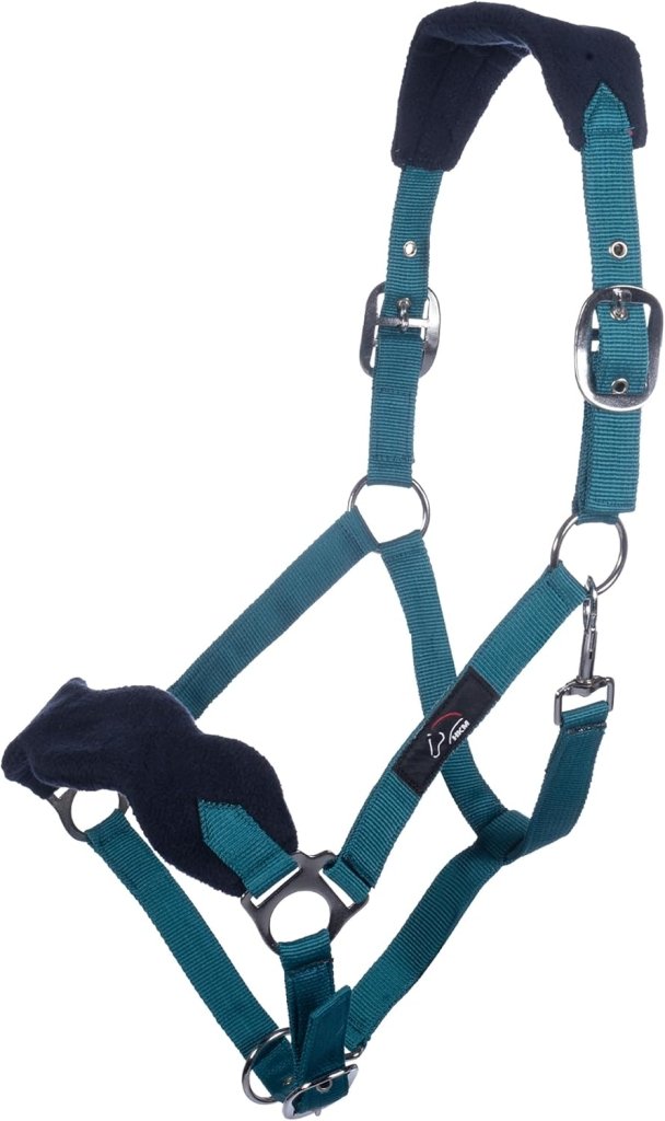 Laad afbeelding in Galerijviewer, HKM Holster met gebreide karabijnhaak &amp; vliegenfranjes, grijs/roze, pony - happygetfit.com
